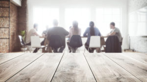 Wooden table in a meeting room